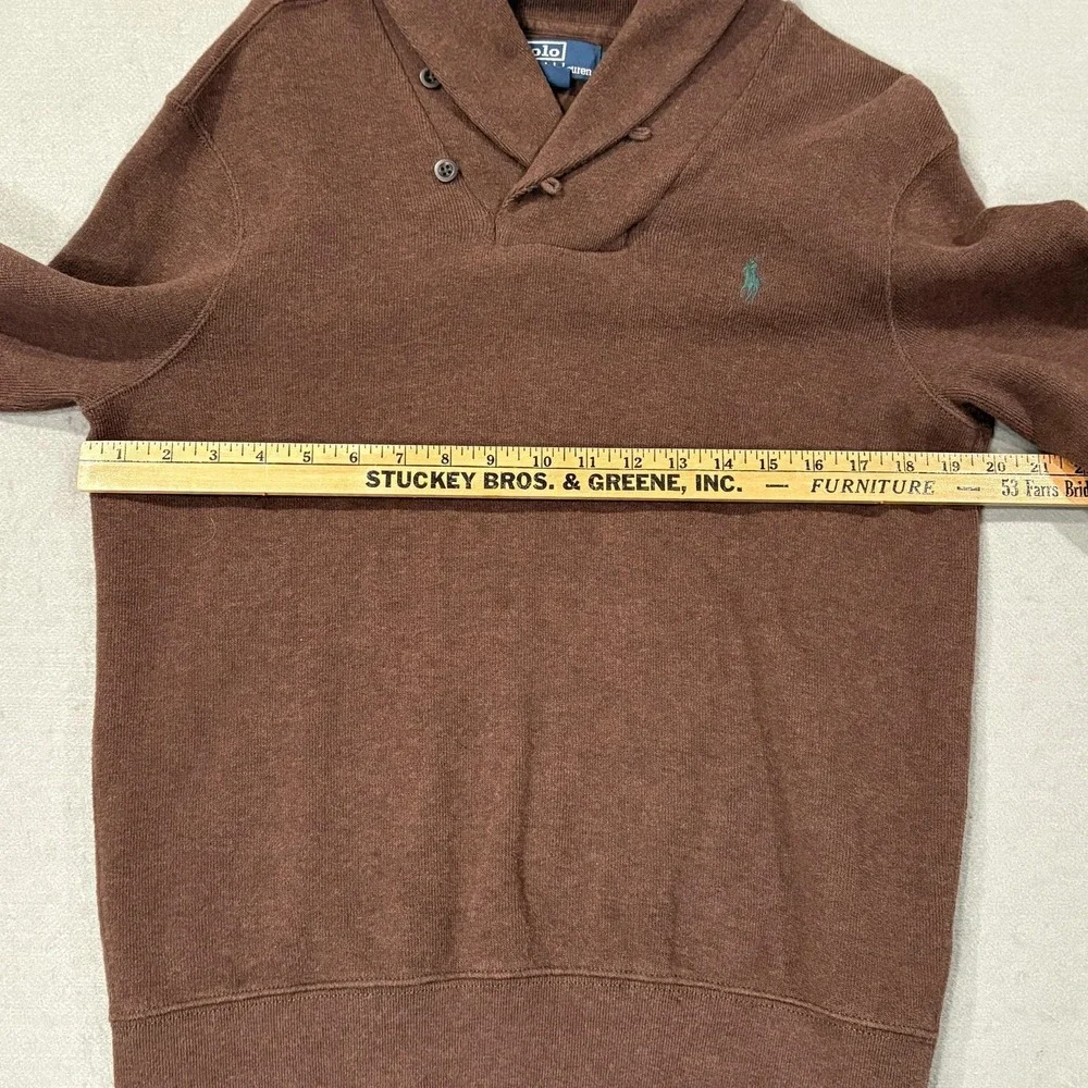Polo Ralph Lauren Sweater Mens Medium Brown Shawl Collar Cotton Pullover Logo